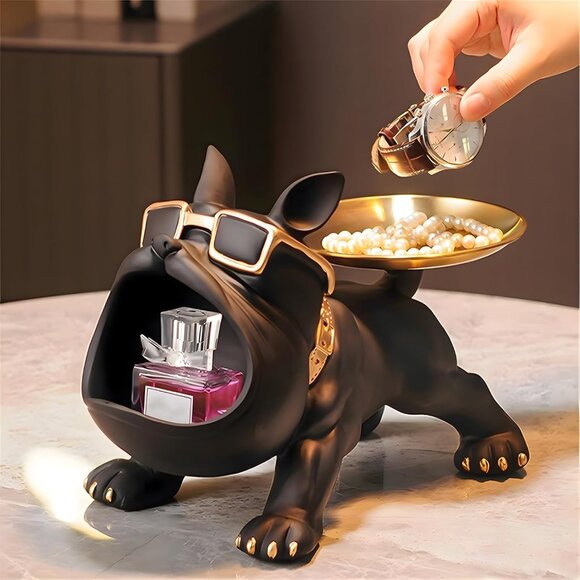 French Bulldog Tray Statue Resin Key Bowl Bulldog Table for Home Office Decor - Picture 7 of 9